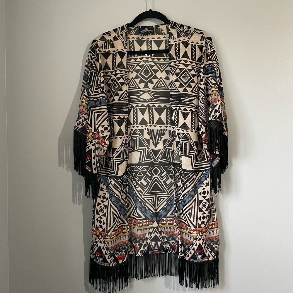 ANGIE kimono sheer wrap with fringe size small